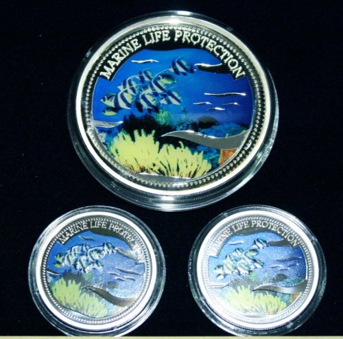 Marine Life Protection 20 Dollars 2005 Meerjungfrau mit Delfin- Wimpelfische, Mermaid & Dolphin - School of Angelfish Silber Silver #005