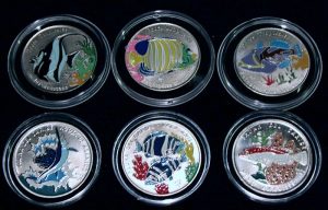 Fauna del caribe Farbmünzen Color Coins Peces Tropicales Republica de Cuba Tropische Fische Kuba