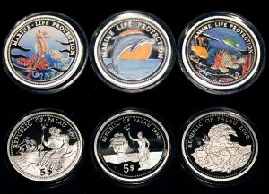 Lot von 3 Palau Farbmünzen 5 Dollars Silber 1995 1998 2000 Set of 3 Palau Color Coins 5$ Silver - Marine Life Protection