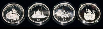 Lot von 4 Palau Farbmünzen 5 Dollars Silber 2003 - Set of 4 Palau Color Coins 5$ Silver - Marine Life Protection