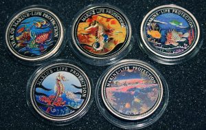 Color coins Collectibles Marine Life Protection Palau 1$ Coins Farbmünzen Meeresschutz Palau 1$ Münzen 1992 1993 1995 2000 2005