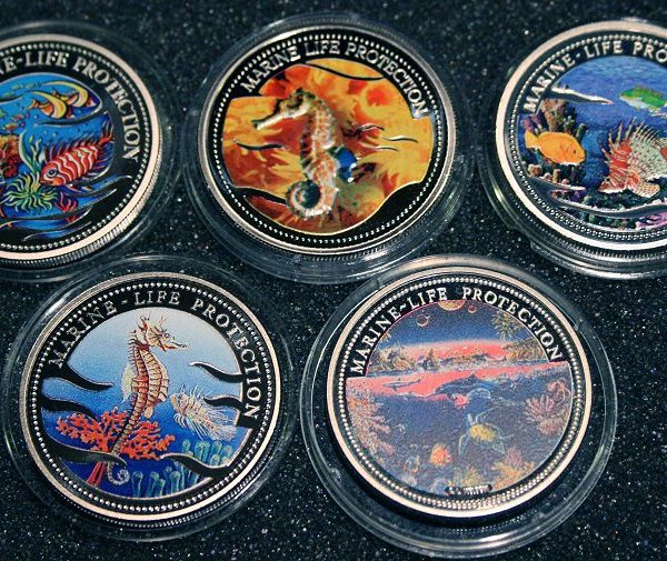 Color coins Collectibles Marine Life Protection Palau 1$ Coins Farbmünzen Meeresschutz Palau 1$ Münzen 1992 1993 1995 2000 2005