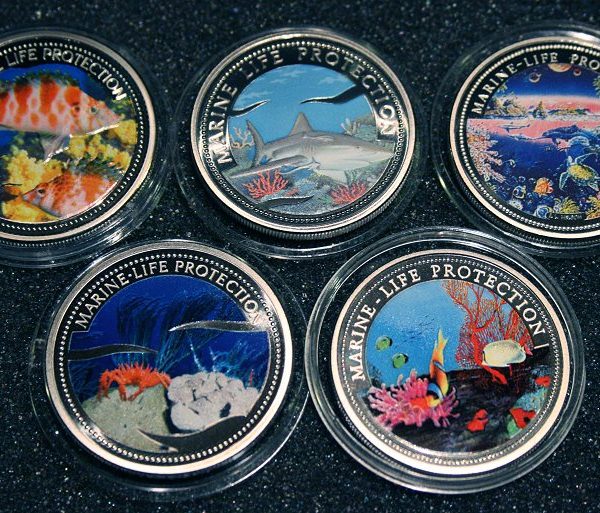 Color coins Collectibles Marine Life Protection Palau 1$ Coins Farbmünzen Meeresschutz Palau 1$ Münzen 1999 2006 1993 2003 1994