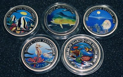 Color coins Collectibles Marine Life Protection Palau 1$ Coins Farbmünzen Meeresschutz Palau 1$ Münzen 2001 2006 1994 1995 1992