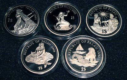 Color coins Collectibles Marine Life Protection Palau 1$ Coins Farbmünzen Meeresschutz Palau 1$ Münzen 2001 2006 1994 1995 1992