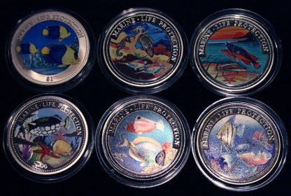 Set of 6 Color Coins Marine Life Protection - Lot von 6 Farbmünzen, Niue, Malta, Congo & Liberia