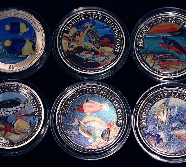 Set of 6 Color Coins Marine Life Protection - Lot von 6 Farbmünzen, Niue, Malta, Congo & Liberia