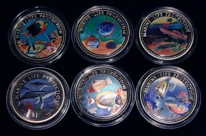 Set of 6 Color Coins Marine Life Protection - Lot von 6 Farbmünzen, Gambia, Ghana, Somali, Namibia & Liberia