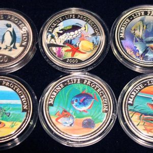 Set of 6 Color Coins Marine Life Protection - Lot von 6 Farbmünzen Somalia, Congo, Liberia, Somali, Ghana, Malta