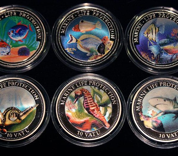 Set of 6 Color Coins Marine Life Protection - Lot von 6 Farbmünzen Ghana, Liberia, Vanuatu